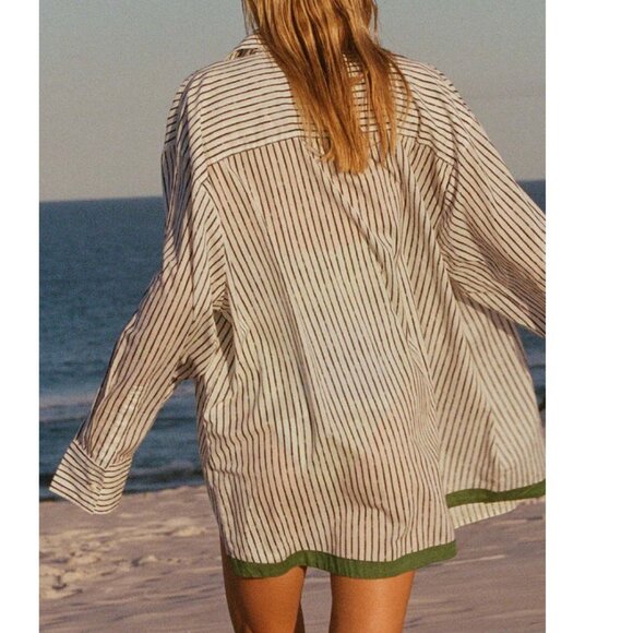 Zulu & Zephyr Paint Stripe Oversized Shirt Grey Green Size Large - Picture 1 of 3